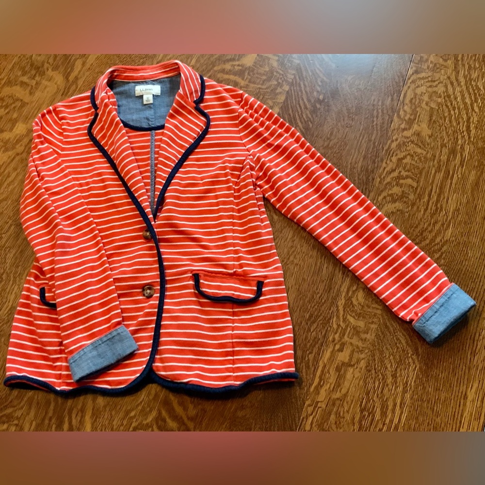 L.L. Bean Sweater Blazer in soft Cotton w/ Chambray Details XS